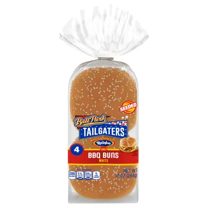 Rainbo BBQ Buns White Seeded, 4 count, 10 oz