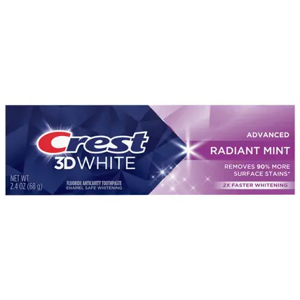 Crest 3D White Advanced Teeth Whitening Toothpaste, Radiant Mint, 2.4 oz