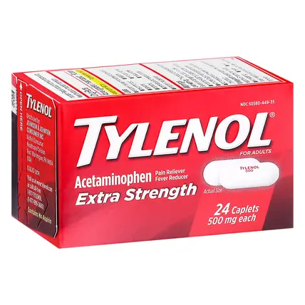 For Adults 500 mg Extra Strength Acetaminophen Caplets 24 ea Box