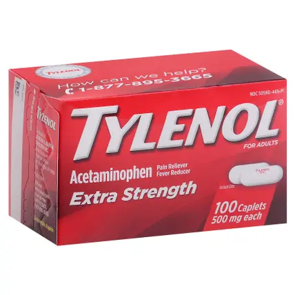 For Adults 500 mg Extra Strength Acetaminophen Caplets 100 ea Box