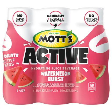 Mott's Active Watermelon Burst, 8 fl oz bottles, 6 pack