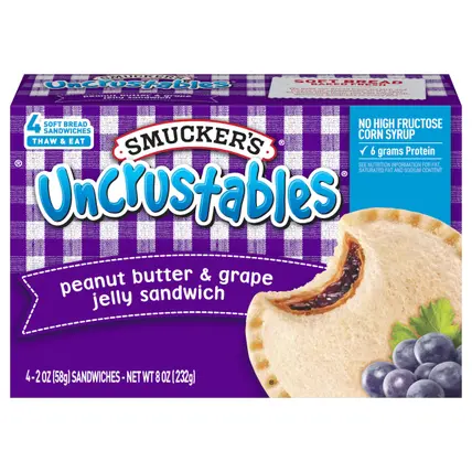 Uncrustables Peanut Butter & Grape Jelly Sandwich, 4-Count Pack