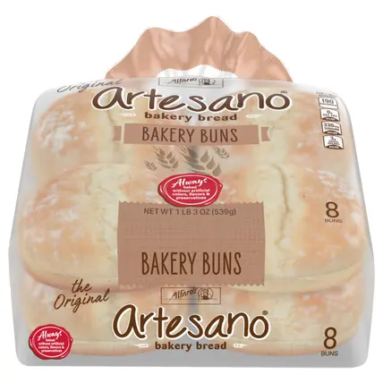 Alfaro's Artesano White Bakery Buns, 8 count, 19 oz