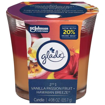 Glade 2 in 1 Vanilla Passion Fruit + Hawaiian Breeze Candle 1 Each