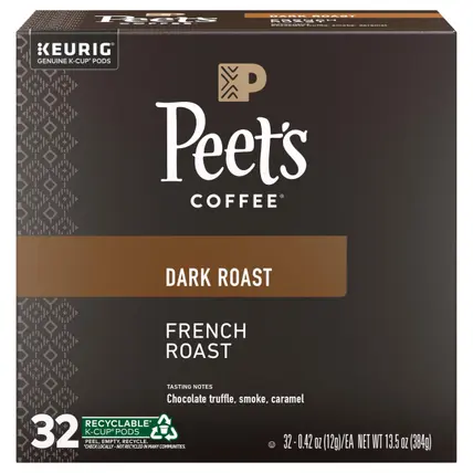 Peet's Coffee, French Roast Dark Roast K-Cup Coffee Pods - 32ct Carton