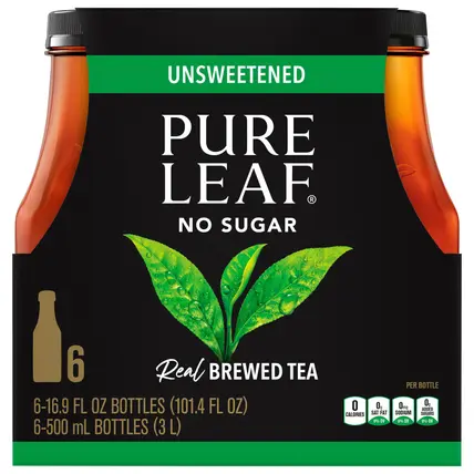 Pure Leaf No Sugar Real Unsweetened Brewed Tea 6 - 16.9 fl oz Bottles