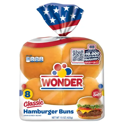 Classic Hamburger Buns, White Bread Hamburger Buns, 8 Count