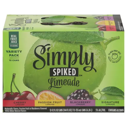 Simply Spiked Cherry/Passion Fruit/Blackberry/Signature Limeade Variety Pack 12 - 12 fl oz Cans