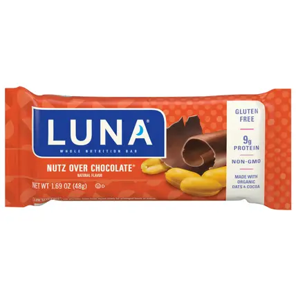 LUNA Bar - Nutz Over Chocolate Flavor - Snack Bars - Non-GMO - Gluten-Free Protein Bars - Made with Organic Oats (1 Count)