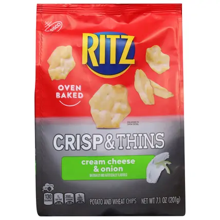 Ritz Crisp & Thins Oven Baked Cream Cheese & Onion Potato and Wheat Chips 7.1 oz