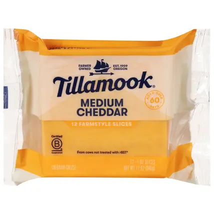 Tillamook Farmstyle Medium Cheddar Cheese Slices 12 - 1 oz Slices