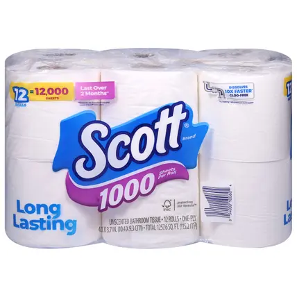 Scott 1-Ply Unscented Bathroom Tissue 12 ea