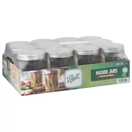 Ball Wide Mouth Pint Mason Jars 12 ea Shrinkwrapped