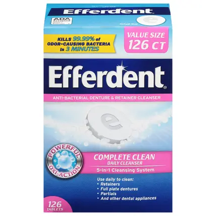 Efferdent Complete Clean Antibacterial Denture & Retainer Cleanser Value Size 126 Tablets