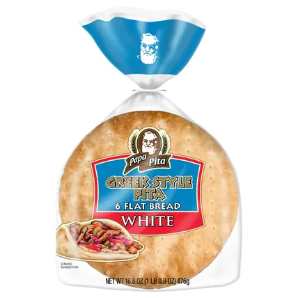 Papa Pita White Greek Pita Flat Bread 16.8 oz Bag