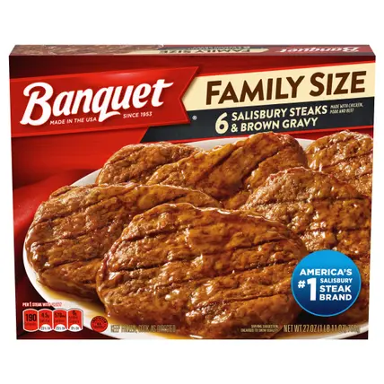 Family Size Salisbury Steaks and Brown Gravy, Frozen Meal, 27 OZ