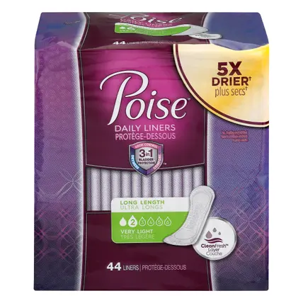 Poise Long Length Very Light 2 Daily Liners 44 ea