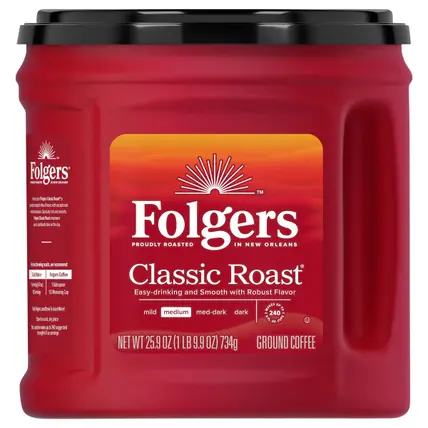 Folgers Classic Roast Ground Coffee, Medium Roast, 25.9 Oz. Canister