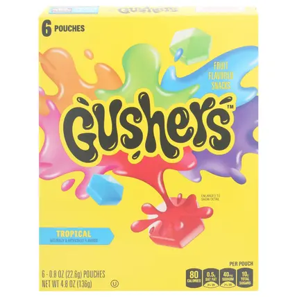 Gushers Tropical Fruit Flavored Snacks 6 - 0.8 oz Pouches
