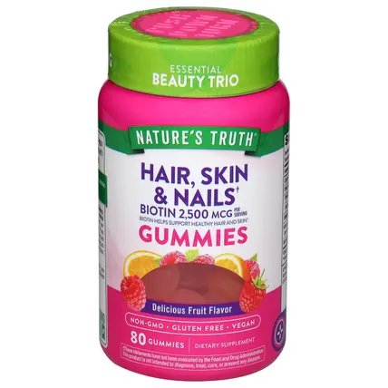 Delicious Fruit Flavor Biotin 2500 mcg Hair, Skin & Nails 80 Gummies