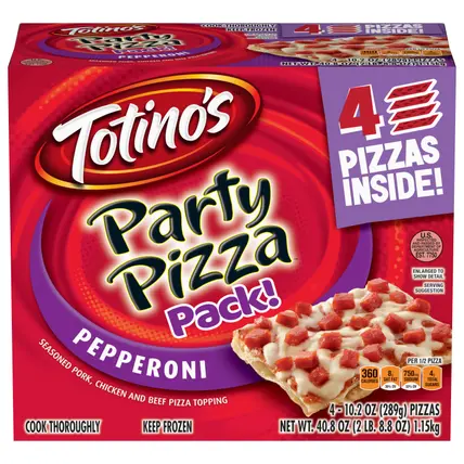 Totino's Party Pizza, Pepperoni, Frozen Snacks, 4 Ct, 40.8 oz