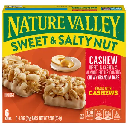 Nature Valley Granola Bars, Sweet and Salty Nut, Cashew, 6 Bars, 7.2 OZ