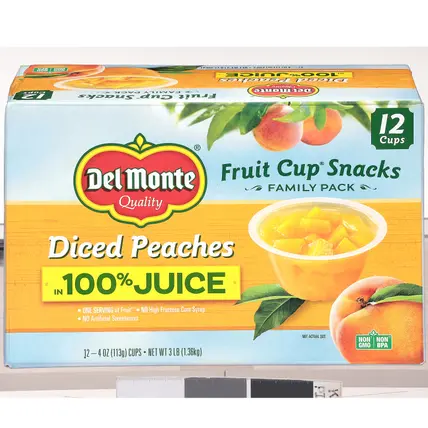 Diced Peaches Fruit Cup Snacks in 100% Juice Family Pack 12 - 4 oz Cups