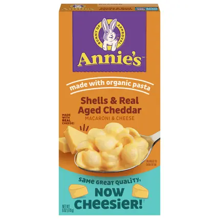 Annie's Shells and Real Aged Cheddar Macaroni and Cheese with Organic Pasta, After School Snacks, Kids Dinner Side, 6 oz