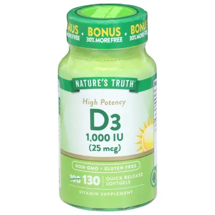 High Potency 1,000 IU (25 mcg) Vitamin D3 130 Quick Release Softgels