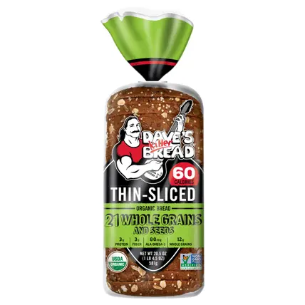 Dave's Killer Bread 21 Whole Grains & Seeds Thin-Sliced, Whole Grain Organic Bread, 20.5 oz Loaf