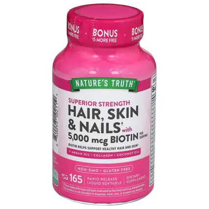 Superior Strength 5,000 mcg Hair, Skin & Nails with Biotin 165 Rapid Release Liquid Softgels