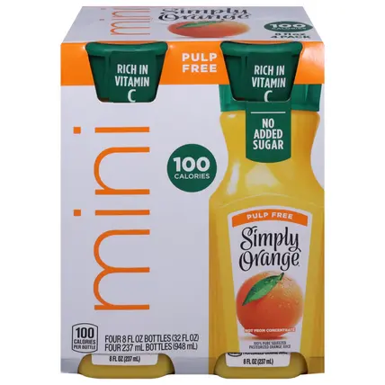 Simply Pulp Free Orange Juice Mini 4 - 8 fl oz Bottles