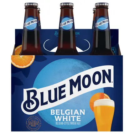 Blue Moon Belgian White Wheat Ale, 5.4% ABV, 6-pack, 12-oz. beer bottles