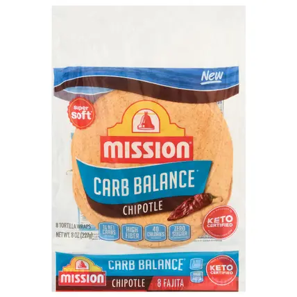Mission Carb Balance Super Soft Fajita Chipotle Tortilla Wraps 8 ea