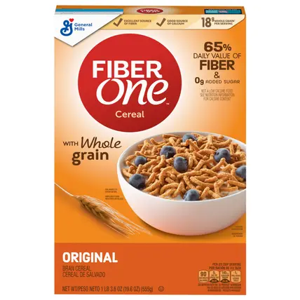 Fiber One Cereal, Original Bran, High Fiber Cereal Made with Whole Grain, 19.6 oz
