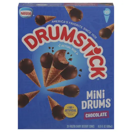 Drumstick Mini Drums Chocolate Frozen Dairy Dessert Cones 20 ea
