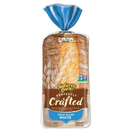 Nature's Own Perfectly Crafted White Bread, Thick Sliced Non-GMO Sandwich Bread, 22 oz Loaf