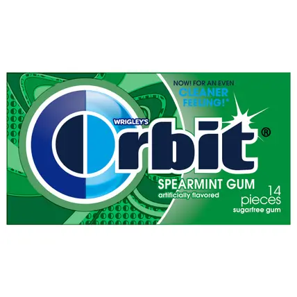 ORBIT Gum Spearmint Sugar Free Chewing Gum, Single Pack, 14 Piece