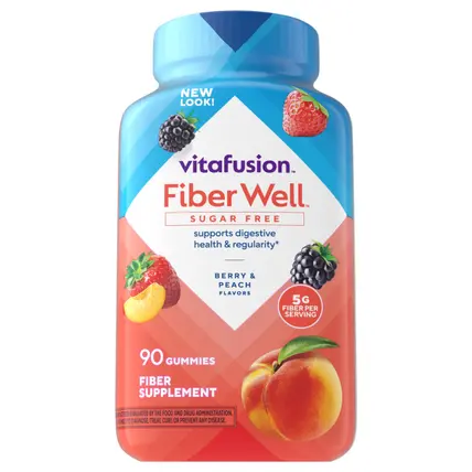 Fiber Well Sugar Free Fiber Supplement, Peach, Strawberry and Blackberry Flavored Supplements, 90 Count