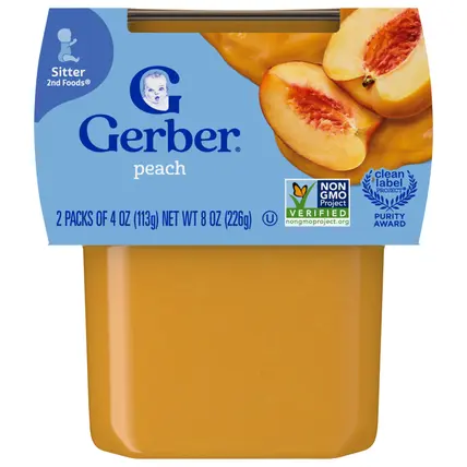 Stage 2 Baby Food, Peach Puree, 4 oz Tubs (2 Pack)