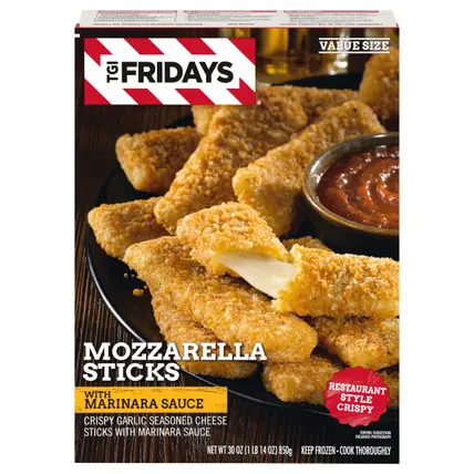 TGI Fridays Mozzarella Sticks Value Size Frozen Snacks with Marinara Sauce, 30 oz Box
