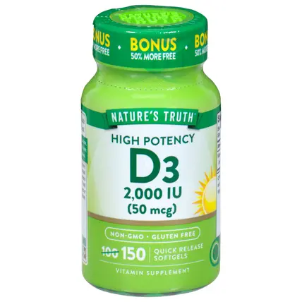High Potency 2,000 IU (50 mcg) Vitamin D3 150 Quick Release Softgels
