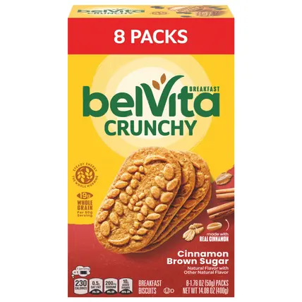 BelVita Cinnamon Brown Sugar Breakfast Biscuits, 8 Packs (4 Biscuits Per Pack)
