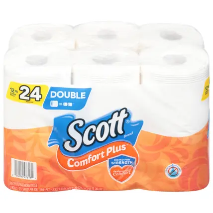 Scott Comfort Plus Double Rolls One-Ply Unscented Bathroom Tissue 12 ea