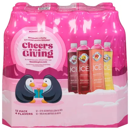 Zero Sugar Flavored 4 Flavors Sparkling Water 12 - 17 fl oz Bottles