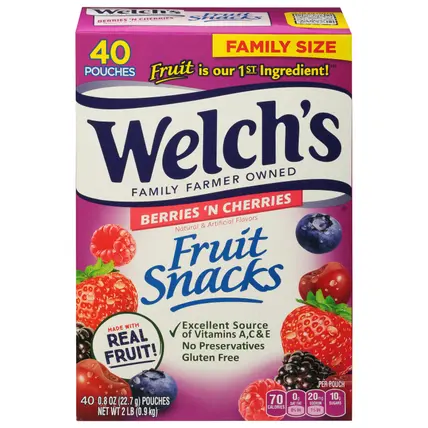 Berries n' Cherries Fruit Snacks 0.8oz Pouches - 40ct Box