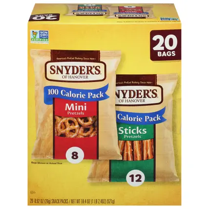 Snyder's of Hanover 100 Calorie Pack Mini/Sticks Pretzels 20 - 0.92 oz Packs