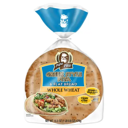 Papa Pita Greek Style Pita Whole Wheat Flat Bread 6 ea