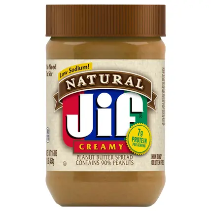 Jif Natural Creamy Peanut Butter Spread, 16-Ounce Jar