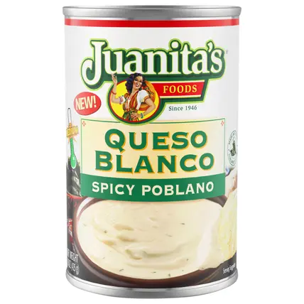 Juanita's Foods Queso Blanco Spicy Poblano Cheese Sauce, 15 oz can